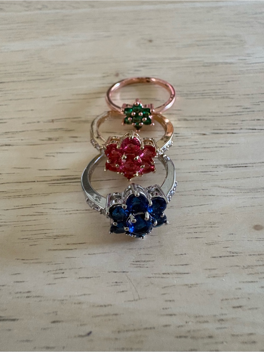 Blue Floral Cluster Ring in Silver Tone - Women's Jewelry